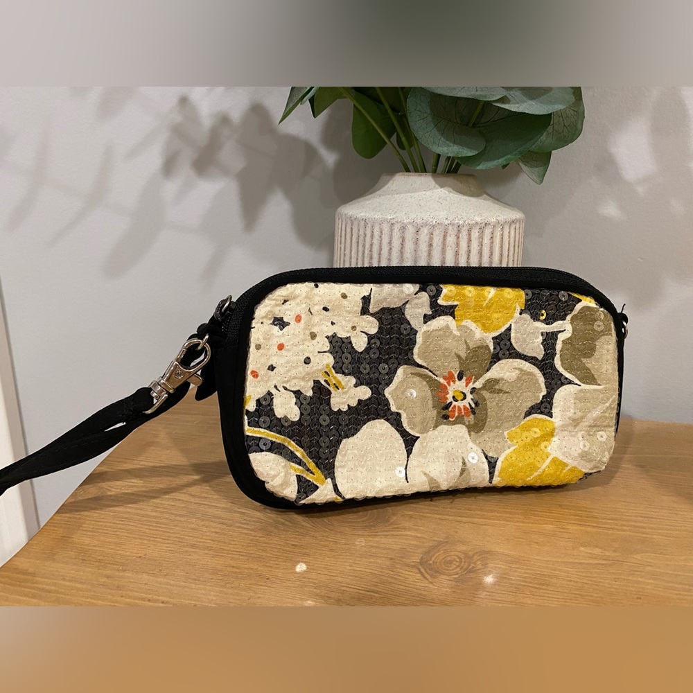 Vera Bradley sparkle/sequin wristlet/wallet ; dogwood pattern